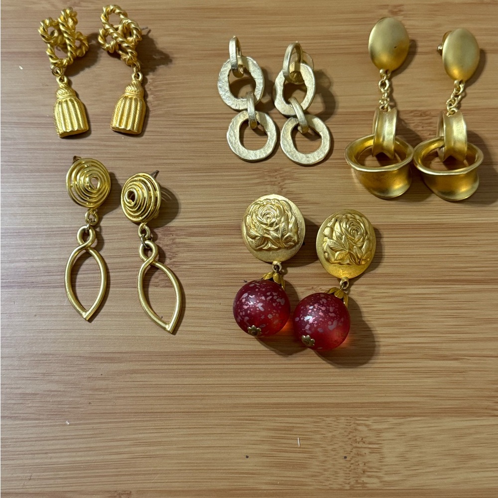 Vintage Bundle/Gold Dangle Earrings/5 pairs